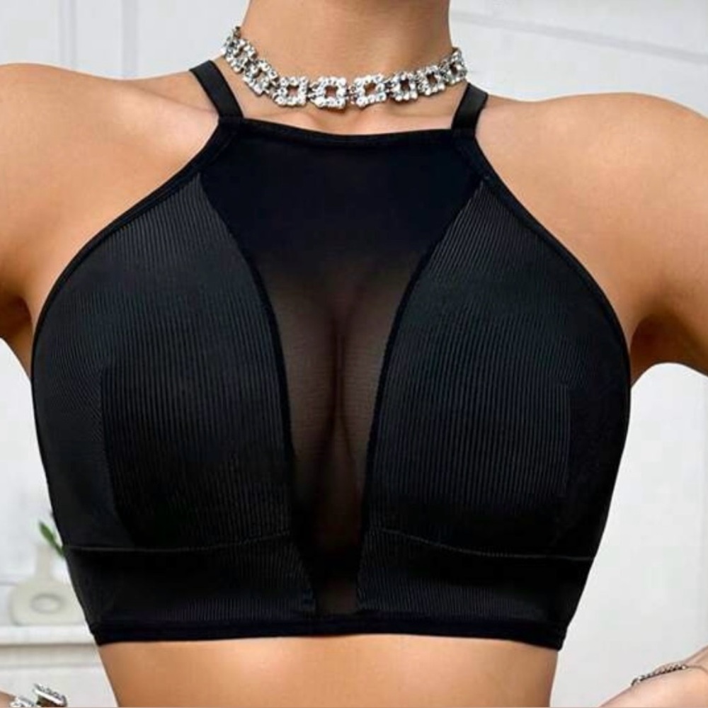 Black Halter Neck Crop Top